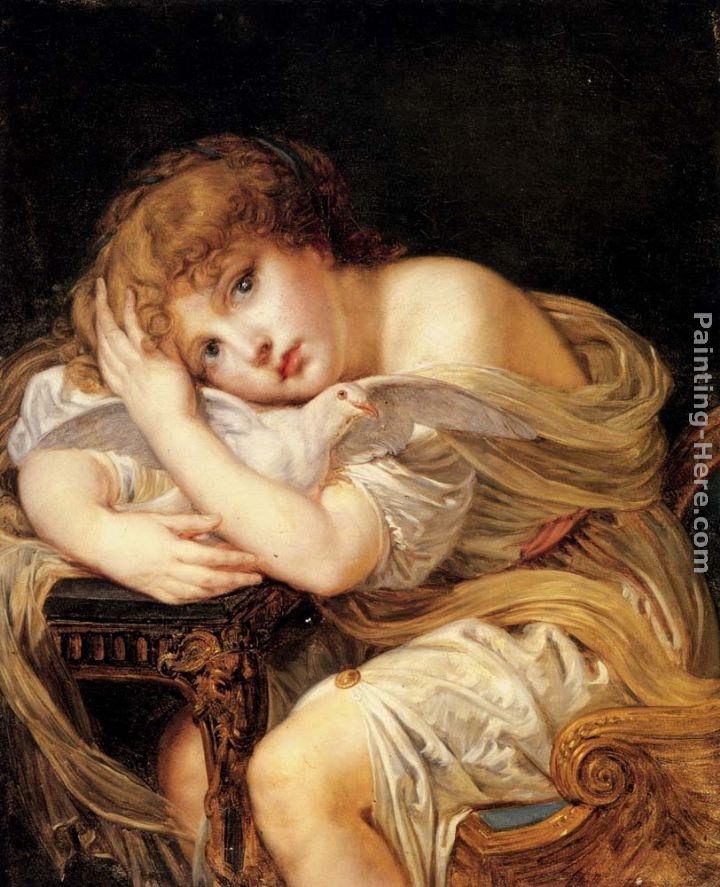 Jean Baptiste Greuze 'La Jeune Fille a la colombe' - A young girl holding a dove